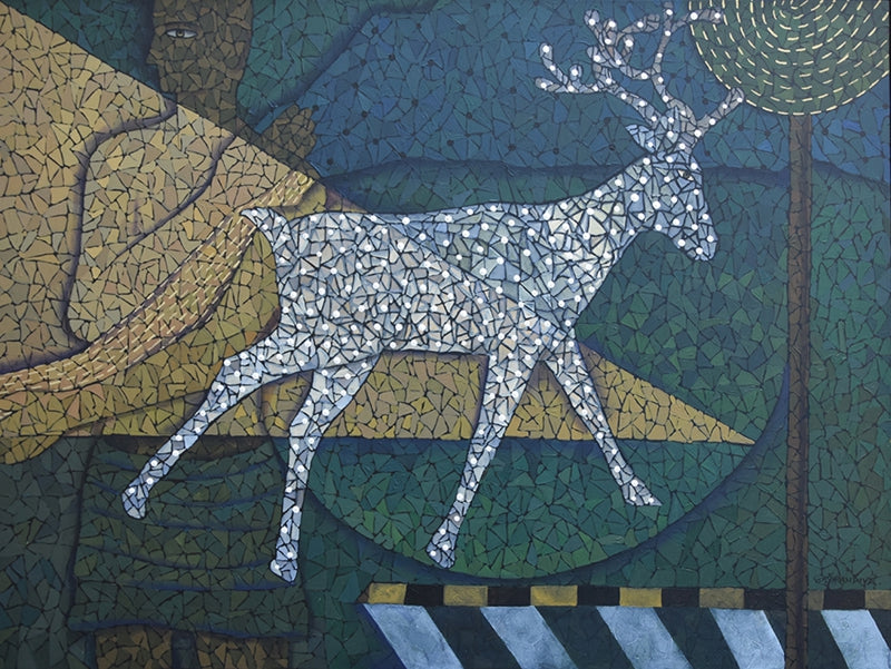 Intruder 2' animals acrylic painting by artist Pravin Randive, 36x48 inch, on canvas