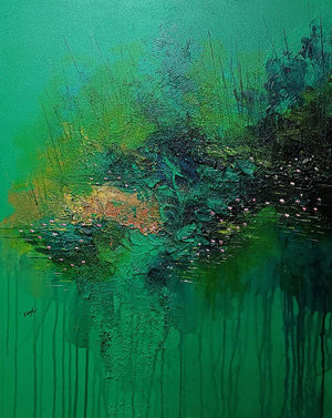 Abstract acrylic painting titled 'Invigorate', 30x24 inches, by artist Kayal Vizhi on Canvas