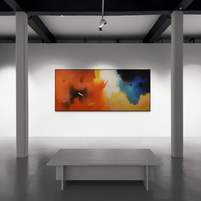 Preview of 'Involution 1 (Entangled Energy)' Painting by Ganpat Bhadke shown on a wall in a furnished room.