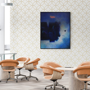 Ganpat Bhadke's painting 'Involution 7 (Midnight Bloom)' displayed in a modern living room setting