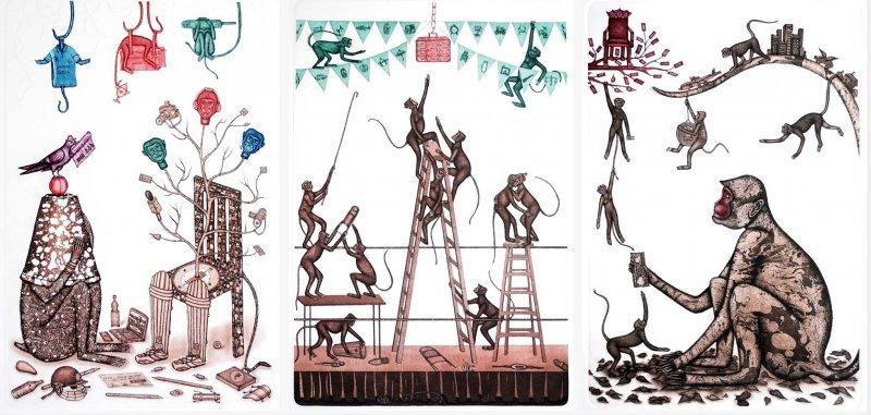 Animals etching drawing titled 'Ipl', 26x48 inches, by artist Sandeep Suneriya on Paper