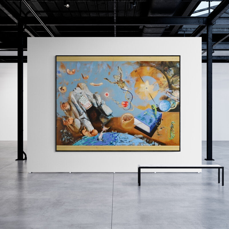 In-situ view of Zakir Hussain's 'Iqra (Chronicles of Mind and Cosmos)' painting in a room