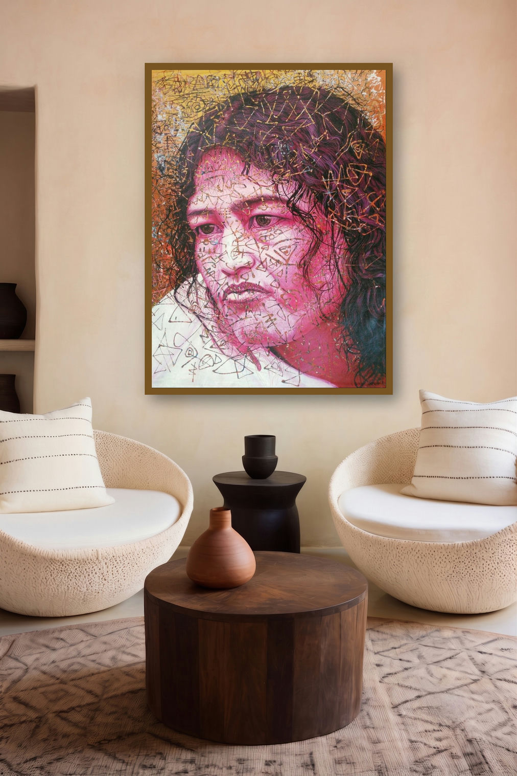 Irom Sharmila by artist Rajnikanta Singh displayed in a Minimalist gallery