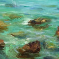 Figurative oil painting titled 'Italian Sea', 16x40 inches, by artist SURABHI GULWELKAR on Linen