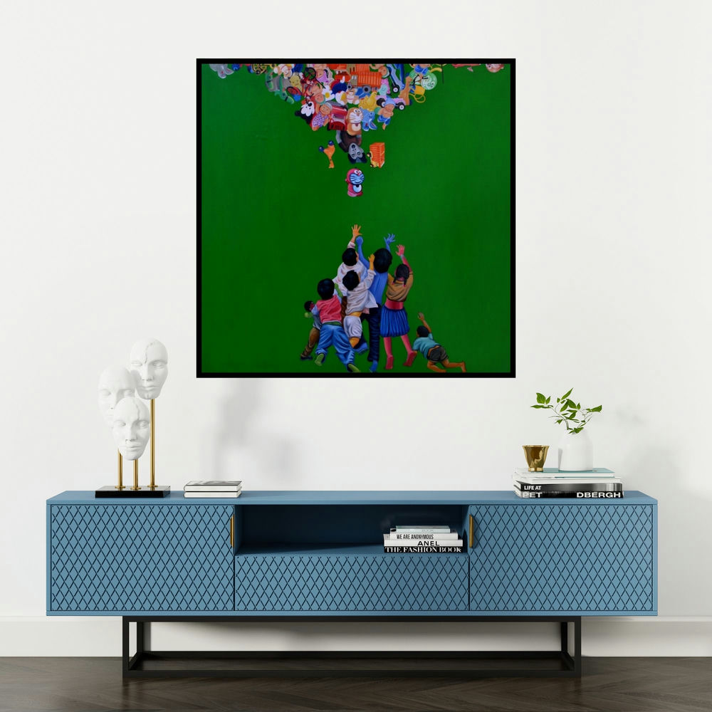 'Its Mine' painting by Jitendra Saini shown on a wall in a furnished room.