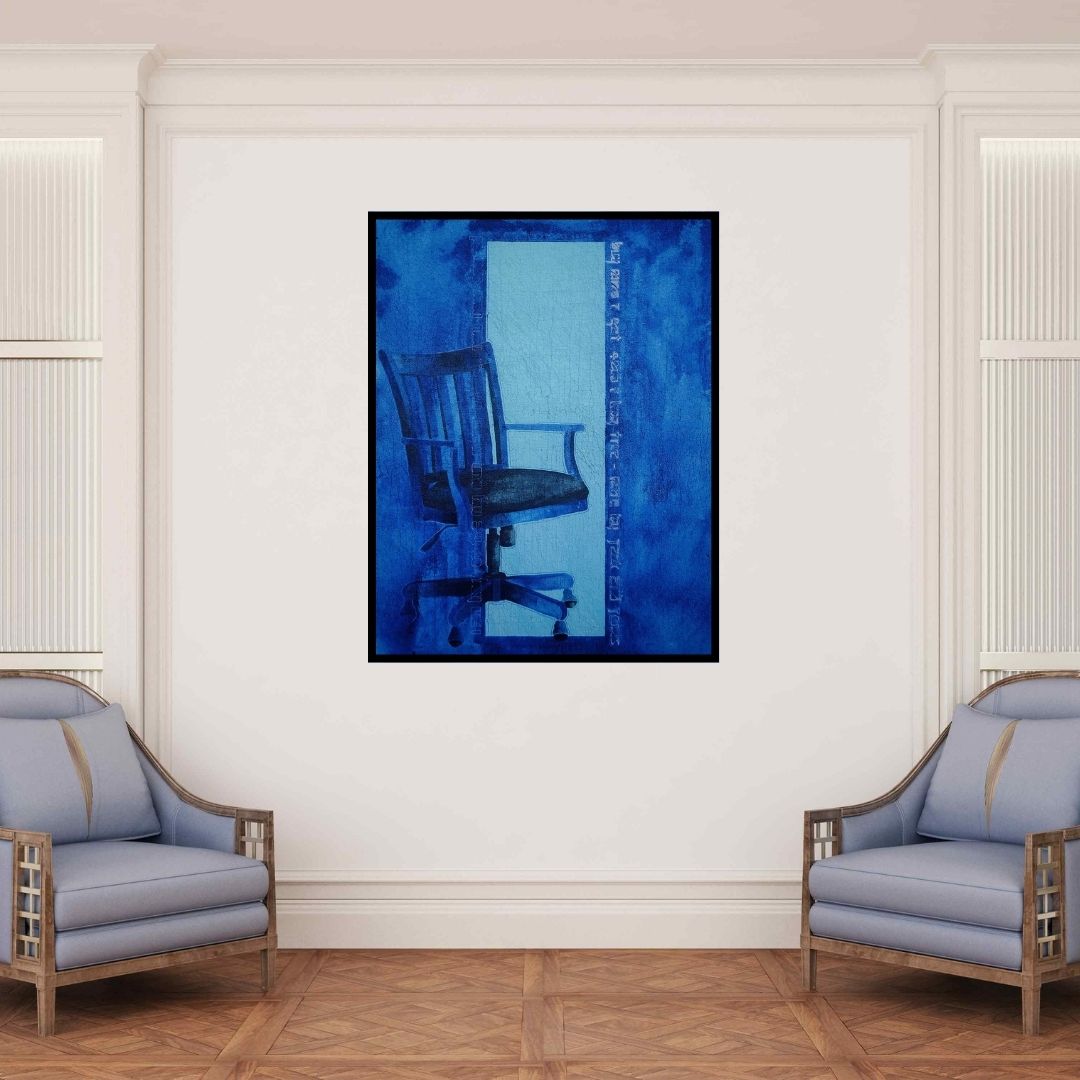 In-situ view of T Raju Gopalarao's 'Its My Chance' painting in a room