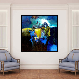 In-situ view of Pradip Sengupta's 'Its My Choice (Contemplation on the Cliff)' painting in a room