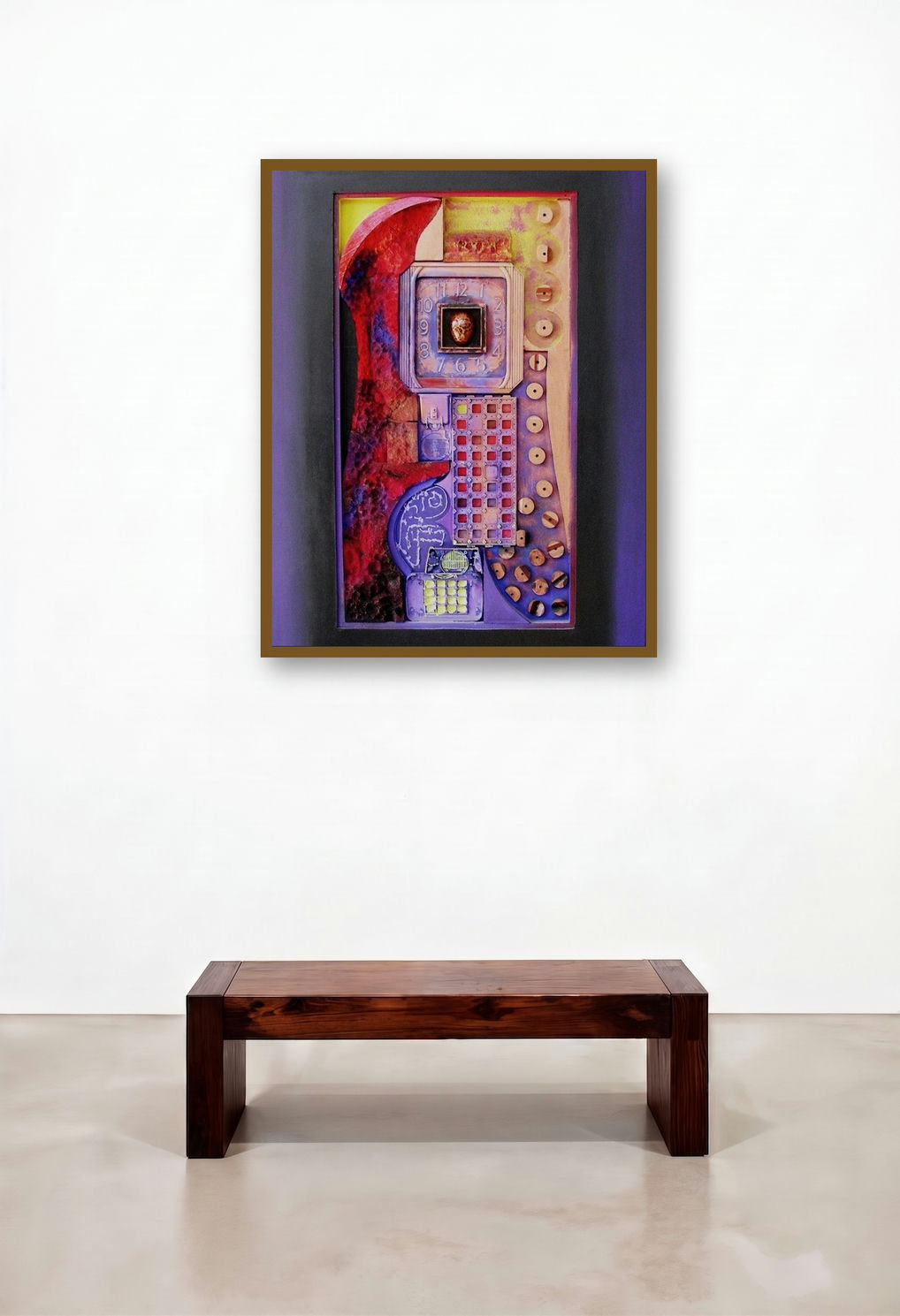 Its My Time (Times Embrace) by artist Vivek Rao displayed in a Rustic Hotel Lobby