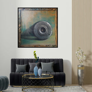 Gopal Pardeshi's 'Jaata (Relic of War)' painting visualized above a sofa in a contemporary room.