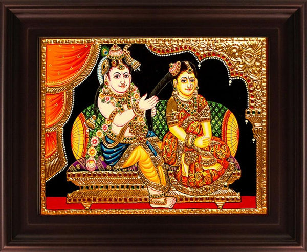 Jada Krishna Tanjore Painting Traditional Art by Myangadi | ArtZolo.com