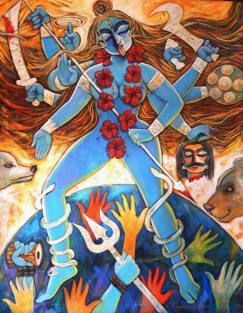 Jaganmayee' religious acrylic painting by artist Subrata Ghosh, 60x48 inch, on canvas