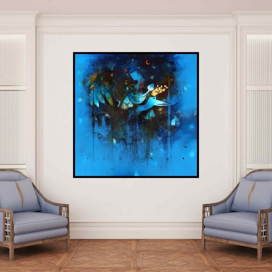 In-situ view of Amol Pawar's 'Jagdish' painting in a room