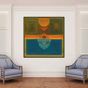 In-situ view of Khushal Khairnar's 'Jagruti (Cosmic Equilibrium)' painting in a room