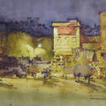 Cityscape watercolor painting titled 'Jaipur Night', 22x30 inches, by artist Amol Dubhele on Paper
