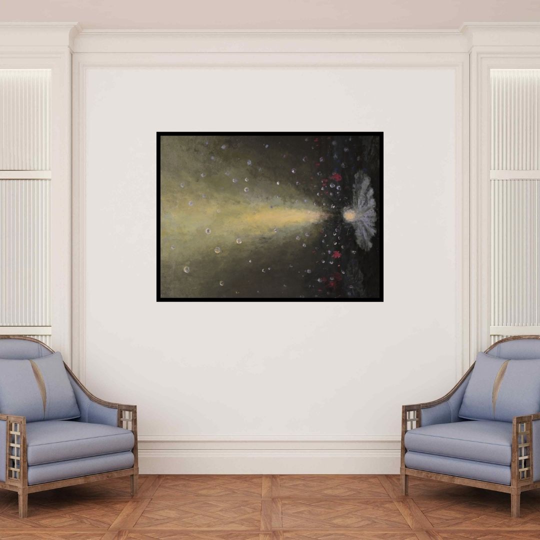 In-situ view of Abhishek Acharya's 'Jaise Paat Gire Taruvar Ke (Light Within Darkness)' painting in a room