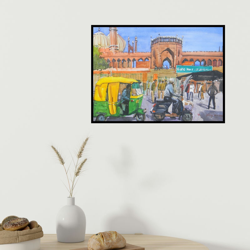 In-situ view of Bipul Roy's 'Jama Masjid Delhi (Jama Masjid Gate No. 1)' painting in a room