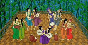 Figurative acrylic painting titled 'Jamboree', 76x37 inches, by artist Chetan Katigar on Canvas