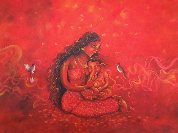 Janani Divine Lullaby Painting by Lisha N T | ArtZolo.com