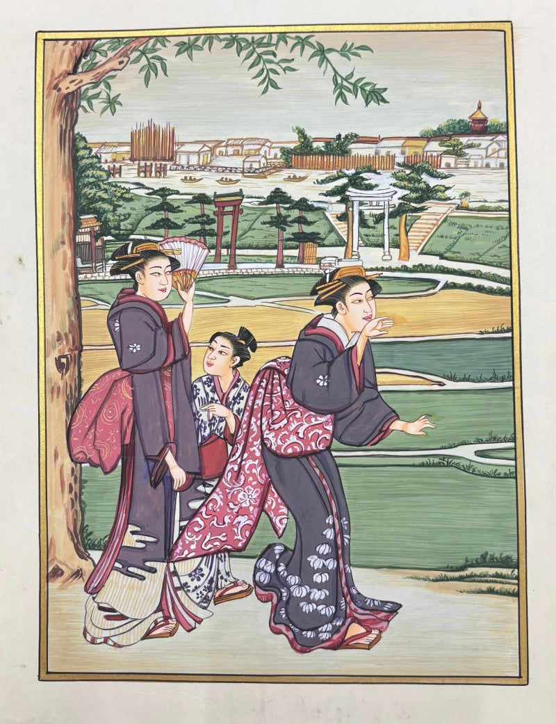 Japanese Miniature 2' figurative miniature Traditional Art by artist Unknown, 11x8 inch, on paper