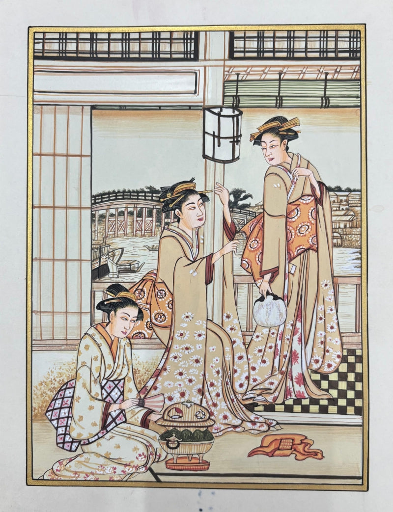 Japanese Miniature 3' figurative miniature Traditional Art by artist Unknown, 11x8 inch, on paper