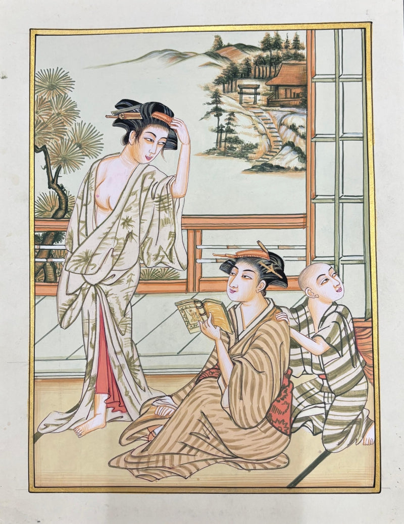Japanese Miniature 4' figurative miniature Traditional Art by artist Unknown, 11x8 inch, on paper