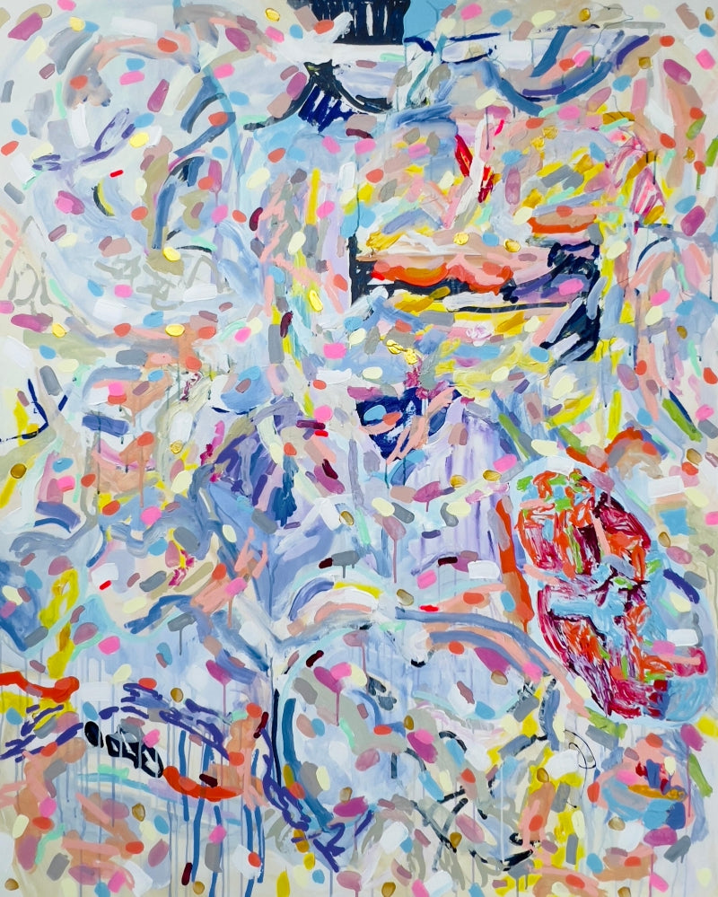 Jargon Of Desire' abstract mixed-media painting by artist Sheena Bajaria, 60x48 inch, on canvas