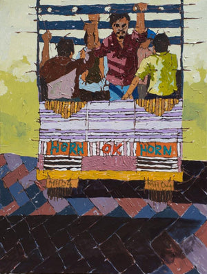 Figurative acrylic painting titled 'Jata Yeta 4', 48x36 inches, by artist Seema Kamble on Canvas