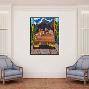 In-situ view of Seema Kamble's 'Jata Yeta 5 (Journey to the Mountains)' painting in a room