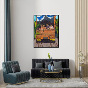 Preview of 'Jata Yeta 5 (Journey to the Mountains)' Painting by Seema Kamble shown on a wall in a furnished room.