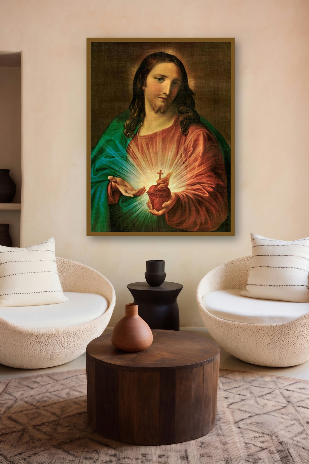 Jesus I Trust In You (Abstract Figures and Bird) by artist Ns Art displayed in a Curated gallery