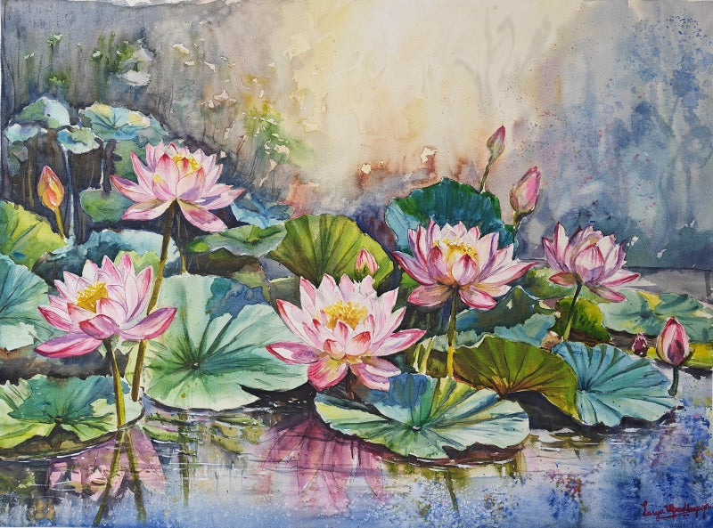 'Jewels Of The Swamp 2' nature watercolor painting by artist Lasya Upadhyaya, 22x30 inch, on paper