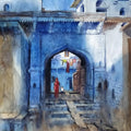 Landscape watercolor painting titled 'Jodhpur', 30x22 inches, by artist Sanjay Dhawale on Handmade Paper