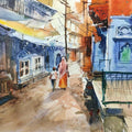 Cityscape watercolor painting titled 'Jodhpur Lane', 11x15 inches, by artist Sagar Palwe on Paper