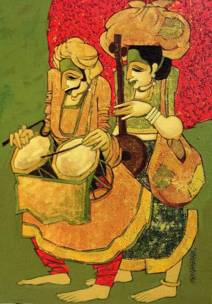 Jogava 18 (Rhythm and Melody) by Sarang Waghmare, Original Acrylic Figurative Painting on Canvas, Medium Vertical Wall Art