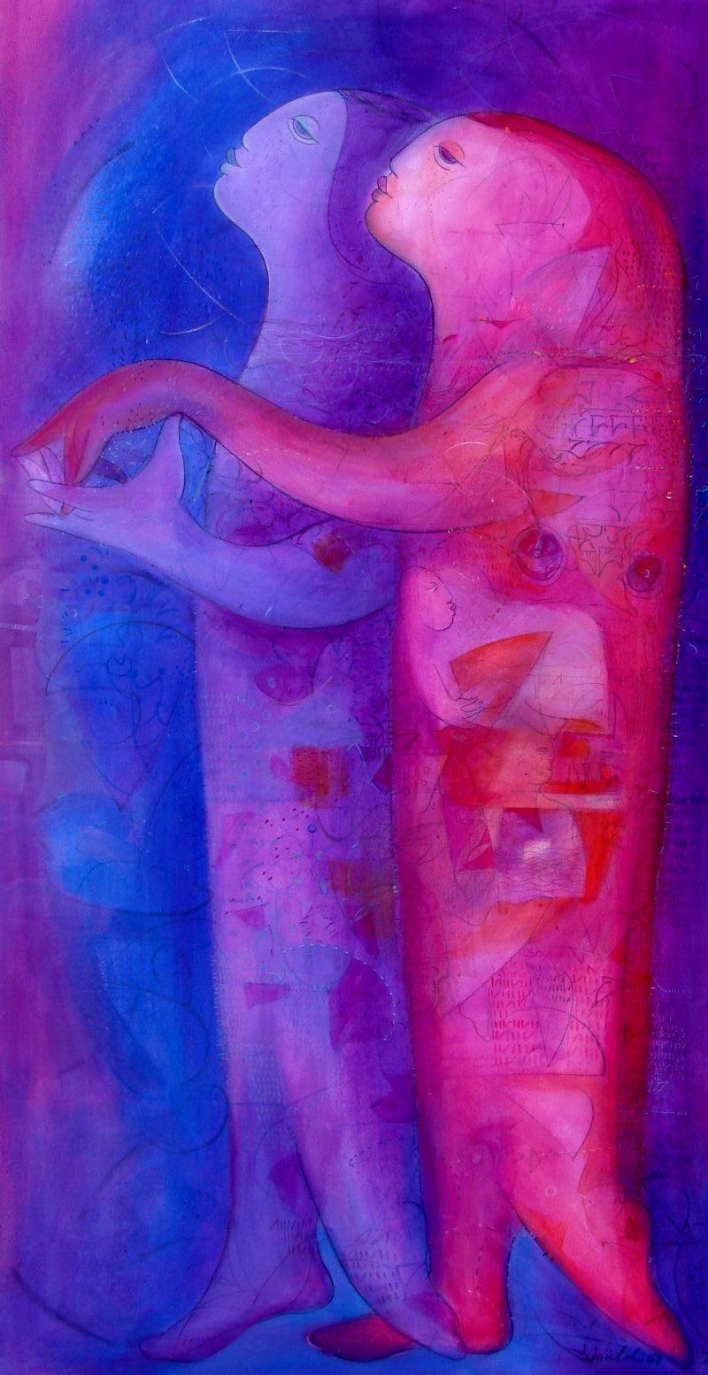 Figurative acrylic painting titled 'Joureny 2', 70x24 inches, by artist Madan Lal on Canvas