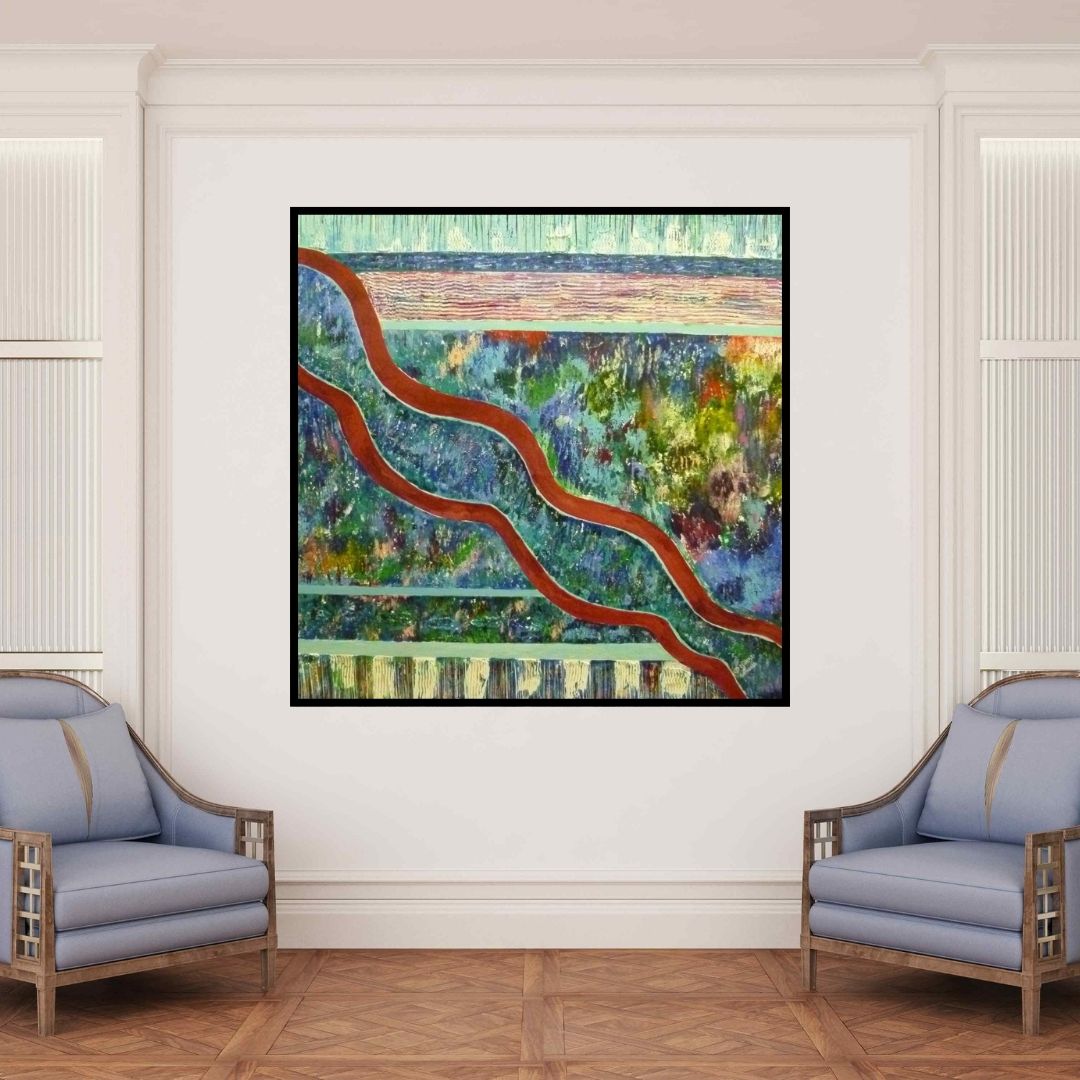 In-situ view of Subodh Maheshwari's 'Journey (Flowing Forms)' painting in a room