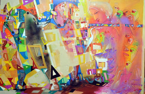 Journey 16 (Untitled) by Madan Lal, Original Acrylic Figurative Painting on Canvas, X-Large Horizontal Wall Art