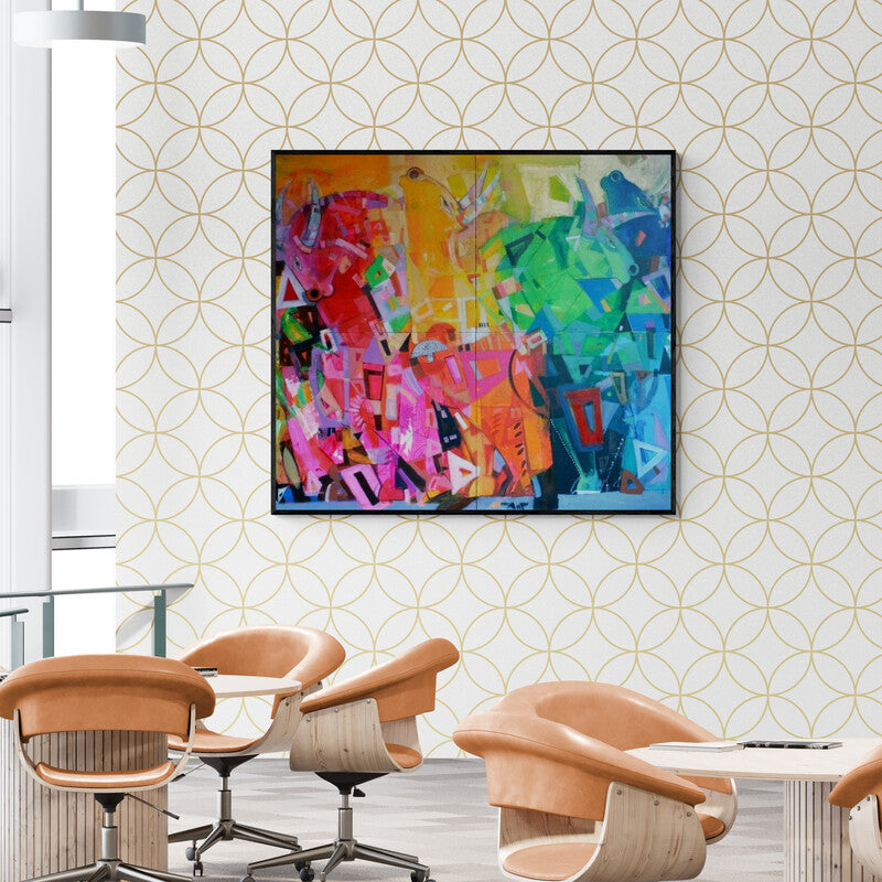 Madan Lal's painting 'Journey 5 (Untitled)' displayed in a modern living room setting