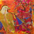 Journey With Angels' contemporary acrylic painting by artist Madan Lal, 36x126 inch, on canvas