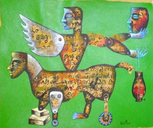 Journey by Ranjith Raghupathy, Original Acrylic Figurative Painting on Paper, Medium Horizontal Wall Art