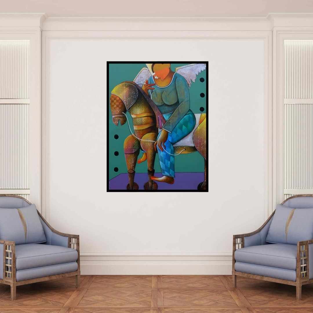 In-situ view of Anupam Pal's 'The Journey Of Dreams' painting in a room