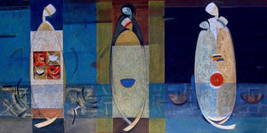 Journey Ii (Pathfinders: A Symbolic Journey) by Dattatraya Thombare, Original Acrylic Figurative Painting on Canvas, X-Large Horizontal Wall Art
