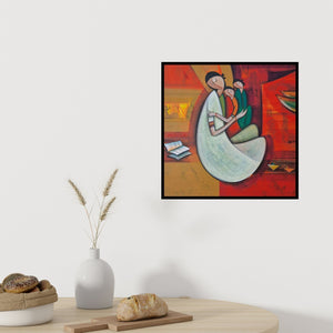 In-situ view of Dattatraya Thombare's 'Journey Of A Mother' painting in a room