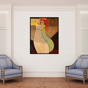 In-situ view of Dattatraya Thombare's 'Journey Of A Mother' painting in a room