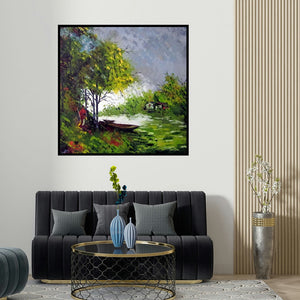 Ganesh Panda's 'Journey Of Nature' painting visualized above a sofa in a contemporary room.