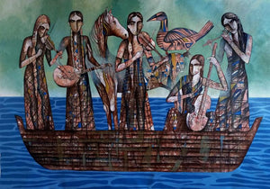 Journey To The Promised Land (A Symphony of Souls) by Ranjith Raghupathy, Original Acrylic Figurative Painting on Canvas, X-Large Horizontal Wall Art