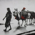 Animals charcoal painting titled 'Journey with Horse', 30x48 inches, by artist Yuvraj Patil on Canvas