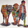 Journeys' figurative watercolor painting by artist Steven Gandhi, 28x31 inch, on paper