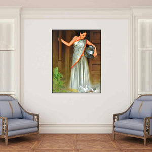 'Joy (Harmony in Nature)' painting by Kamal Rao shown on a wall in a furnished room.