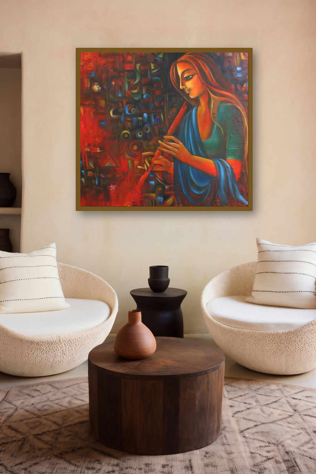 Joy Of Life (Crimson Melody) by artist Vijaya Ved displayed in a Designer gallery